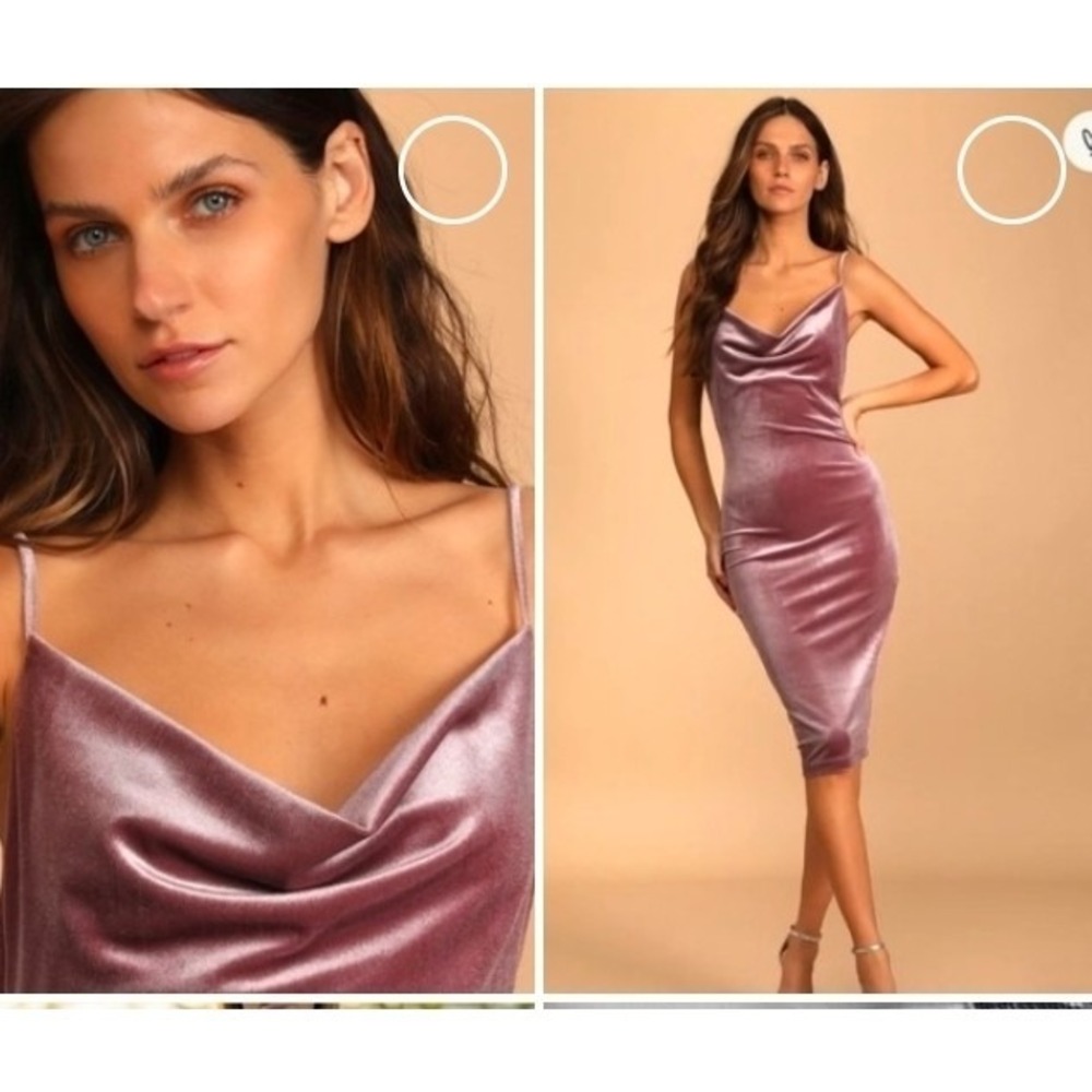 Lulus Jazzy Belle Velvet Midi Dress XS Mauve Purple Cowl Neck Bodycon Party NWT